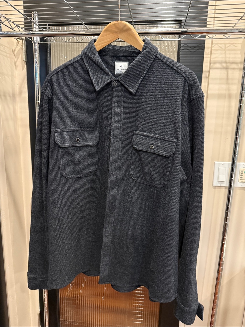 7Diamonds Men’s XXL Charcoal Twill Overshirt Shacket Flannel Long Sleeve